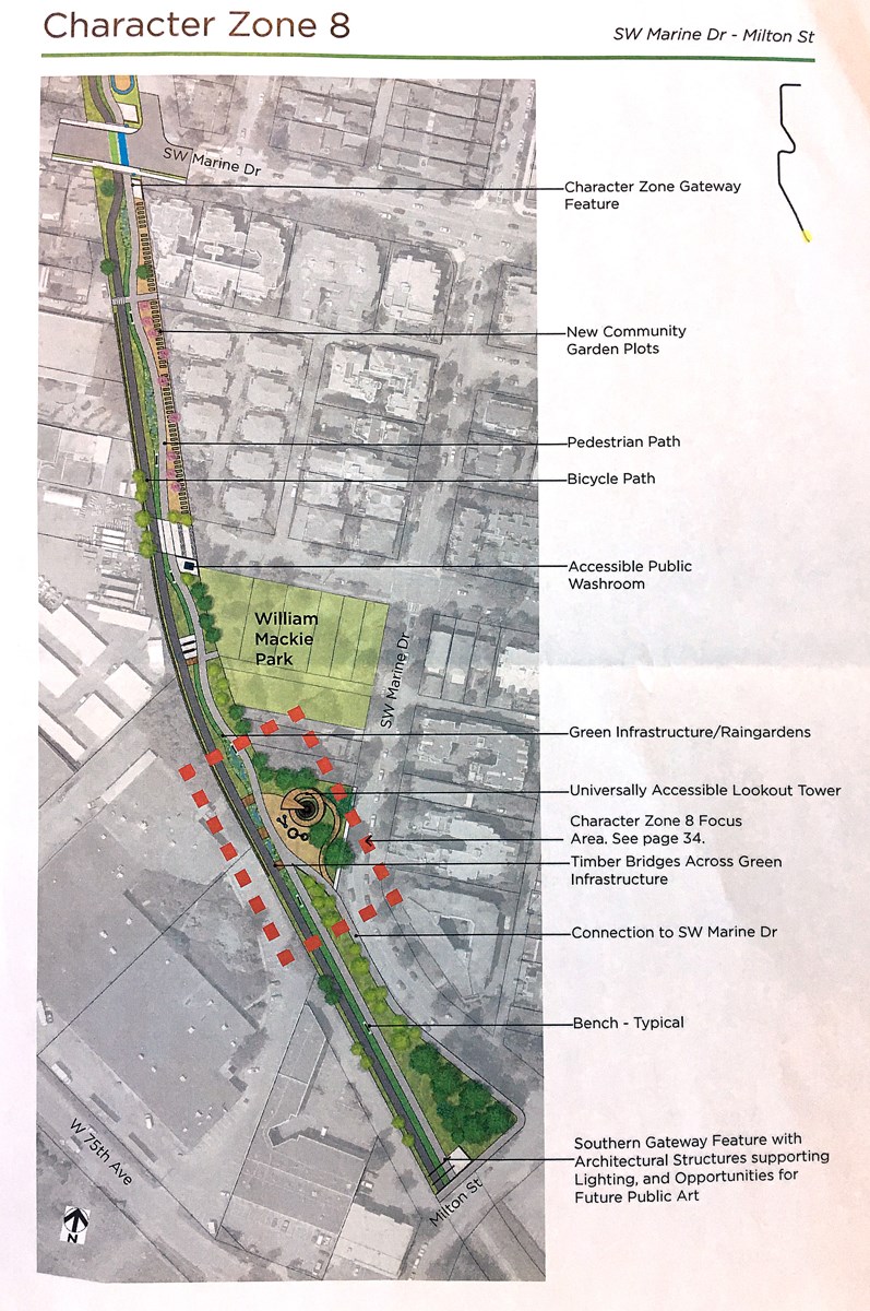 Plans for the south end of Arbutus greenway where the viewing tower is meant to be located.