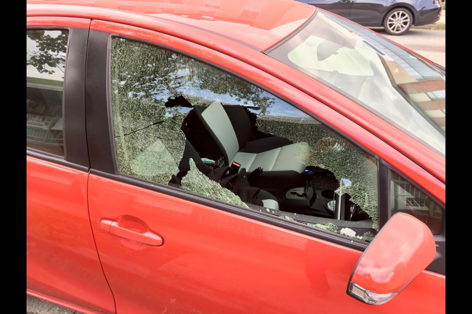 Break-ins to vehicles in 鶹ýӳreached 12,312 in the first nine months of the year. Pictured is a car broken into Sept. 20 in Mount Pleasant. Photo Mike Howell