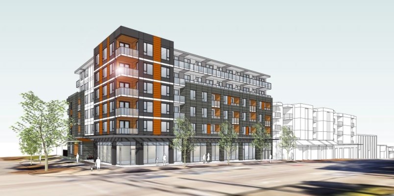 Artistic rendering of proposed development on East Hastings at Slocan Street. Rendering BHA Architec