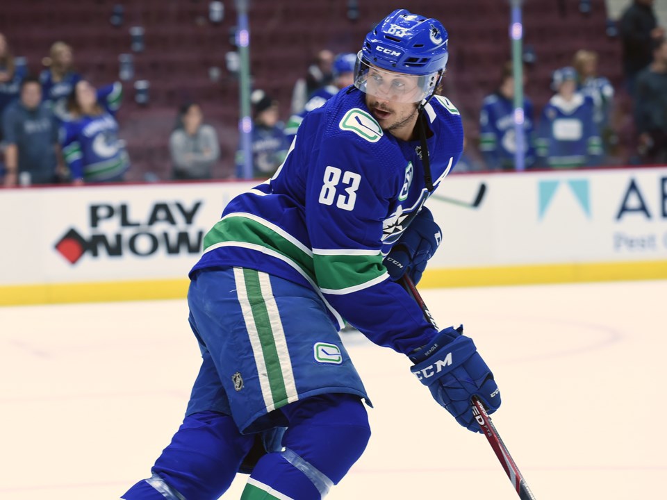 Jay Beagle warms up with the Vancouver Canucks in the 2019 preseason.