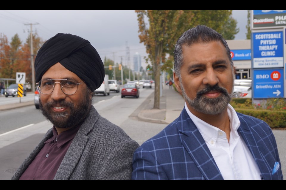 Lawyers Amandeep Singh, left, and Justin Thind of Singh Thind and Associates are NDP and Liberal supporters, respectively. Their parties fare well in Surrey’s more urban ridings