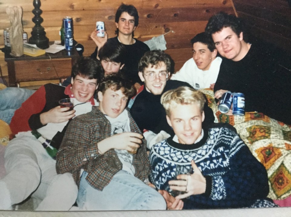 A young Grant Lawrence (centre with glasses) and friends enjoying Whistler’s partying ways circa 198