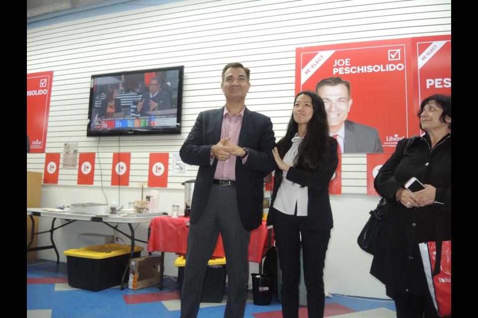 Joe Peschisolido was trying to remain upbeat, despite losing his seat to the Tory's Kenny Chiu. Alan Campbell photos