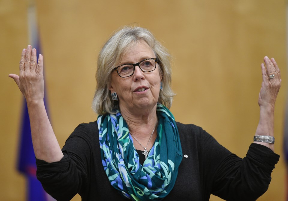 Green leader Elizabeth May says her party will hold government’s feet to the fire, despite winning o