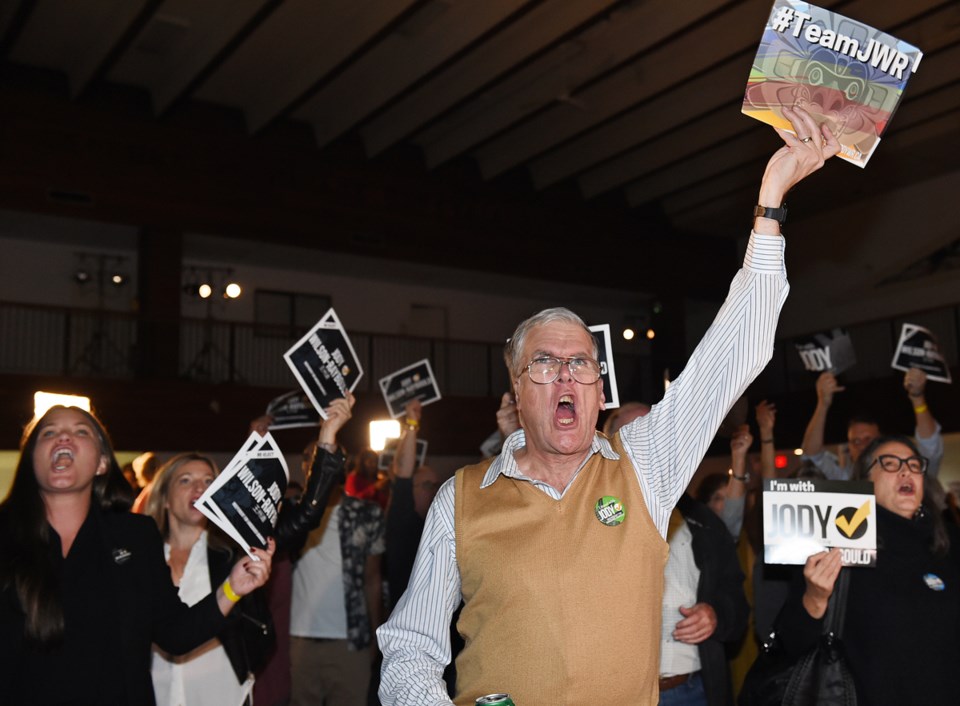 Supporters of Independent incumbent Jody Wilson-Raybould were a vocal bunch. Photo Dan Toulgoet