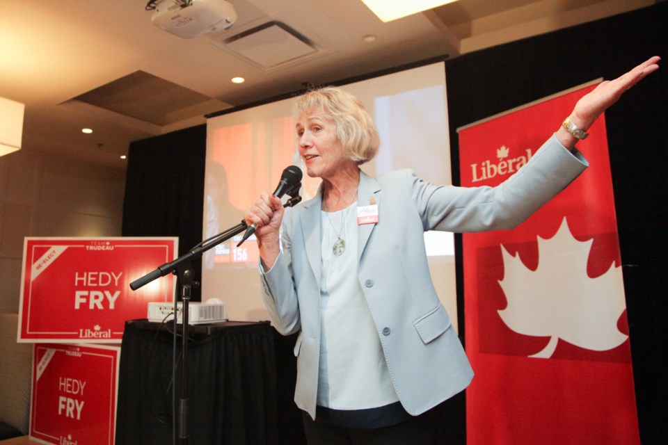 Vancouver Quadra MP Joyce Murray speaks at the Liberal victory party. Photo Kevin Hill
