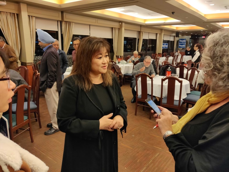 Vancouver South Conservative candidate Wai Young speaks to media after her loss Monday night. Photo