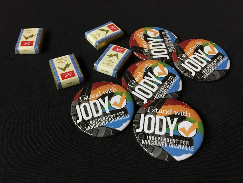 Jody Wilson-Raybould's campaign wooed supporters with buttons and chocolates. Photo Dan Toulgoet