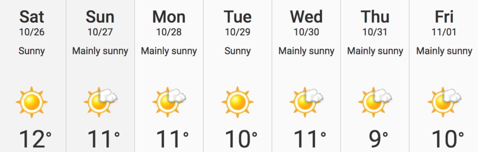 The Tri-Cities can expect sunny weather all the way through to Halloween