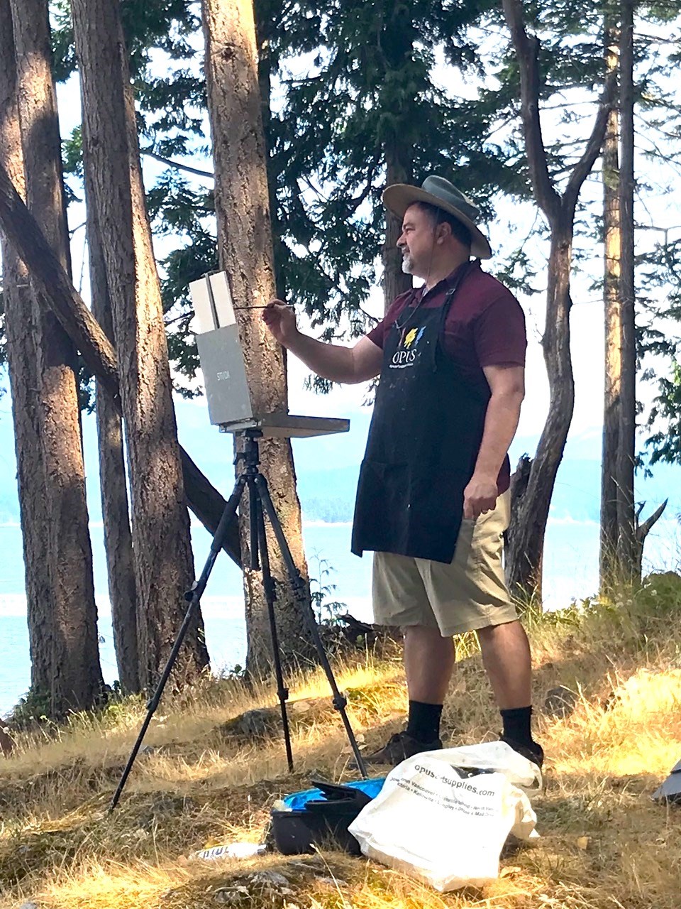 Jose L. De Juan painting on Bowen Island.