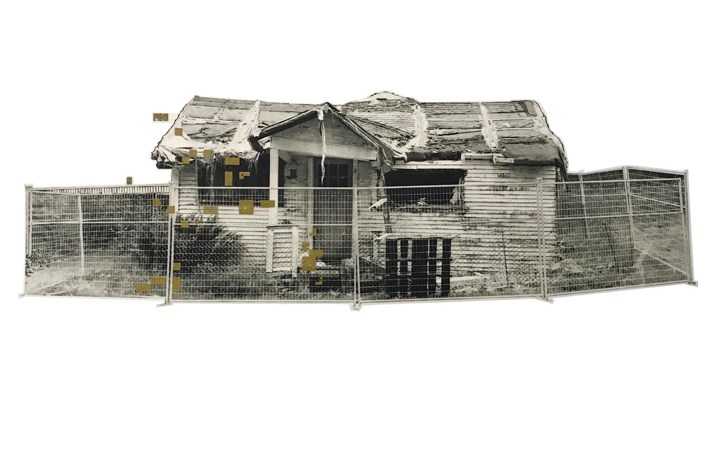 Vanessa Hall-Patch's Seaside Cottage 2 (demolition) is one of more than a dozen of her prints documenting a generation of cabins on Bowen Island.