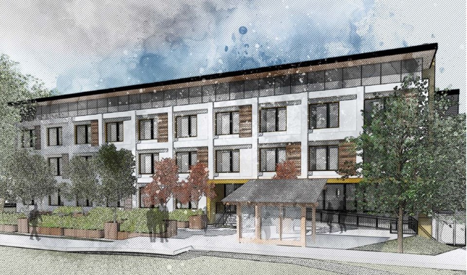 An achitecural rendering of a modular housing complex. Construction on the building approved for 359