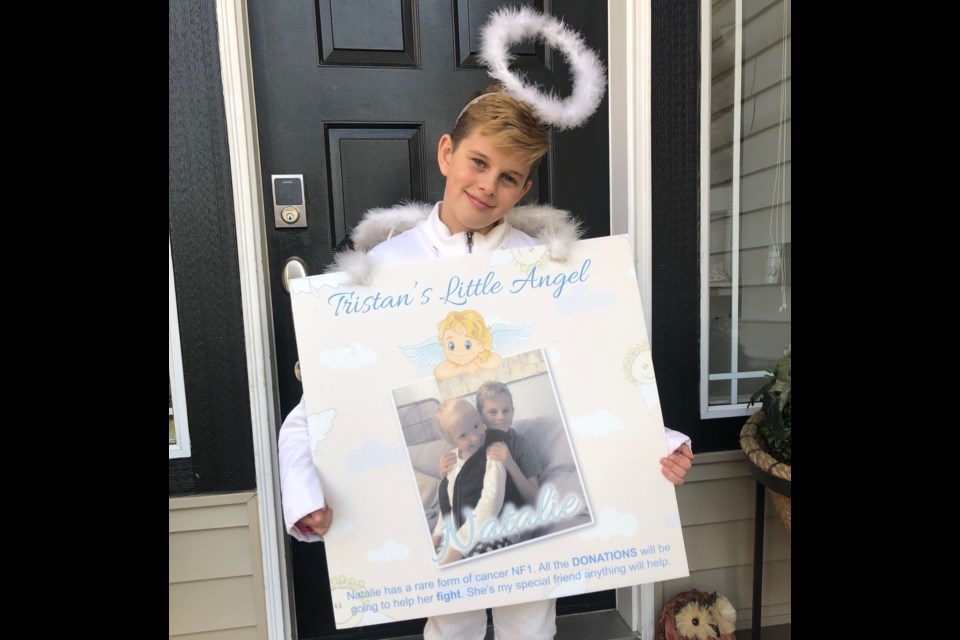 Tristan Alvarez dressed up as an angel to collect money for a five-year-old girl coping with brain tumours