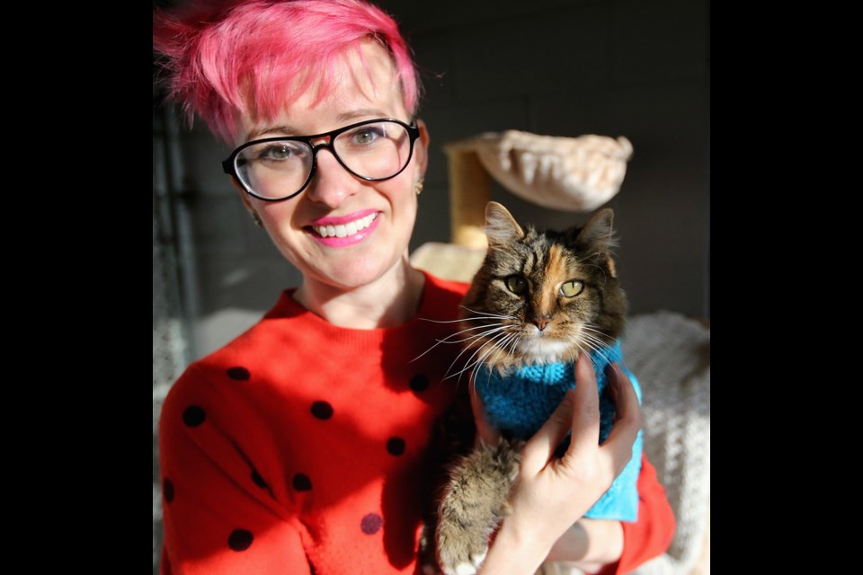 The SPCA is having a special half-price adoption fee day on Nov. 9 for all pets in care. Annie Prittie-Bell, Victoria SPCA branch manager, holds Sady a lovely and friendly cat in the cat area.