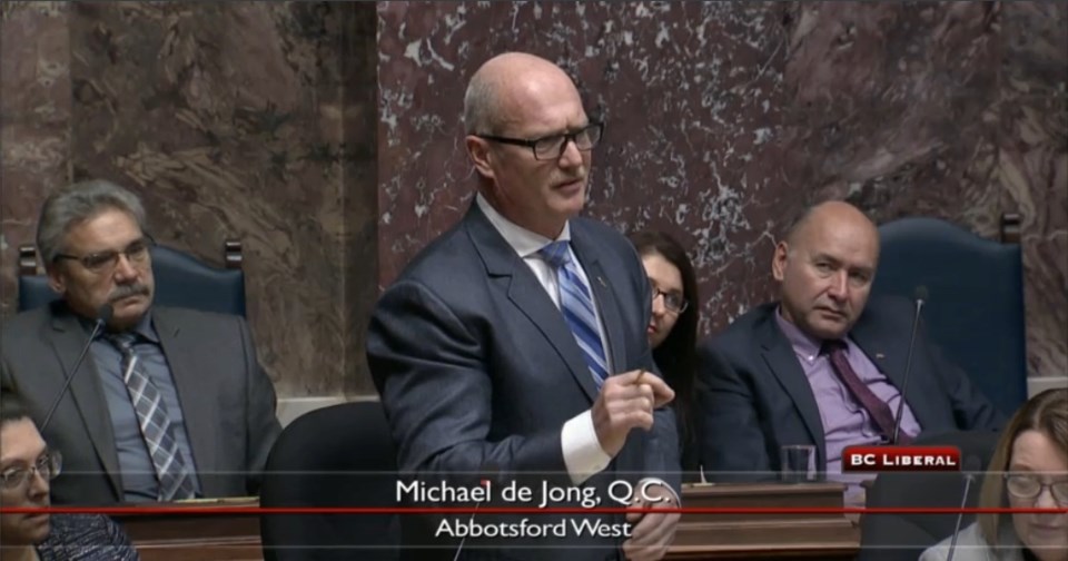 Liberal MLA Mike de Jong in the legislature on Oct. 24, 2019.