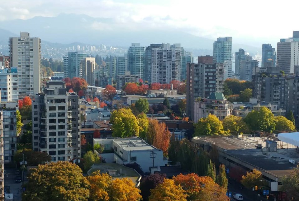 Vancouver West End from above in fall