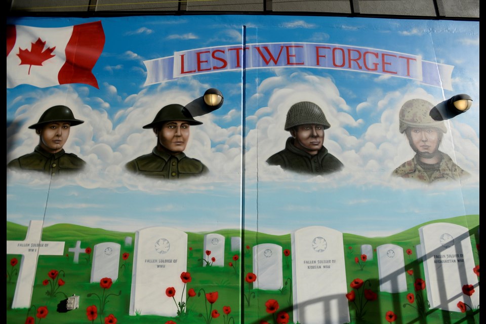 The legion mural depicts four soldiers – one each from the First World War, Second World War, Korean War and the War in Afghanistan.