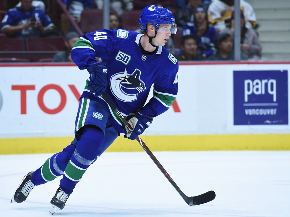 Elias Pettersson turns up ice for the Canucks in the 2019 preseason.