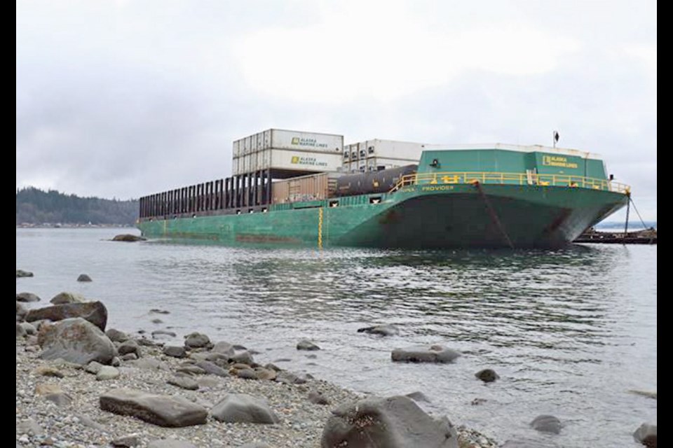 A barge ran on the rocks off Whiskey Point on Quadra Island on Saturday, Nov. 9, 2019.