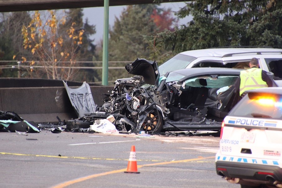 A Burnaby overpass was closed to traffic and multiple people were sent to hospital after being involved in a head-on collision Sunday afternoon. Shane Mackichan photo