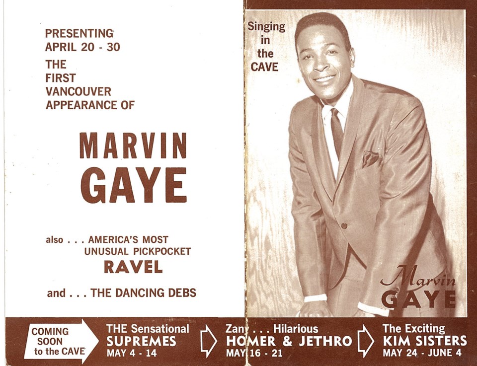 A poster from Marvin Gaye's performances at the Cave. Photo courtesy of Neptoon Records archives
