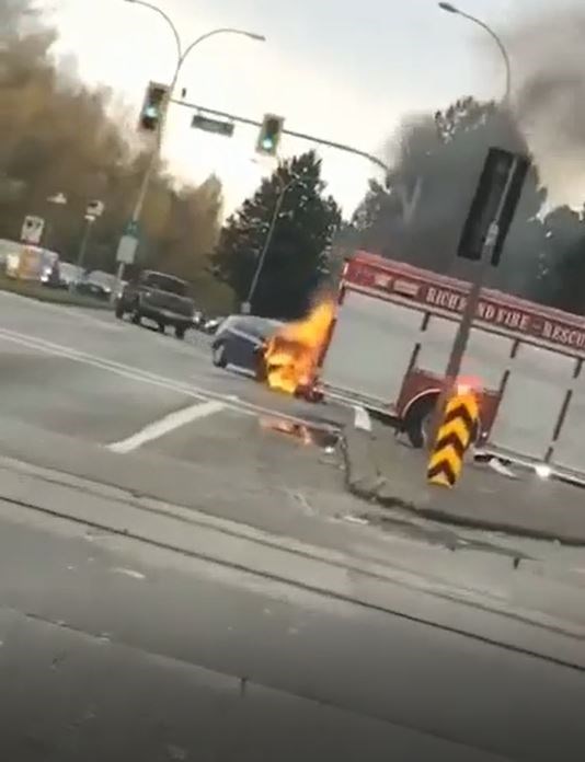 (Video): Car caught on fire after collision in Richmond_0