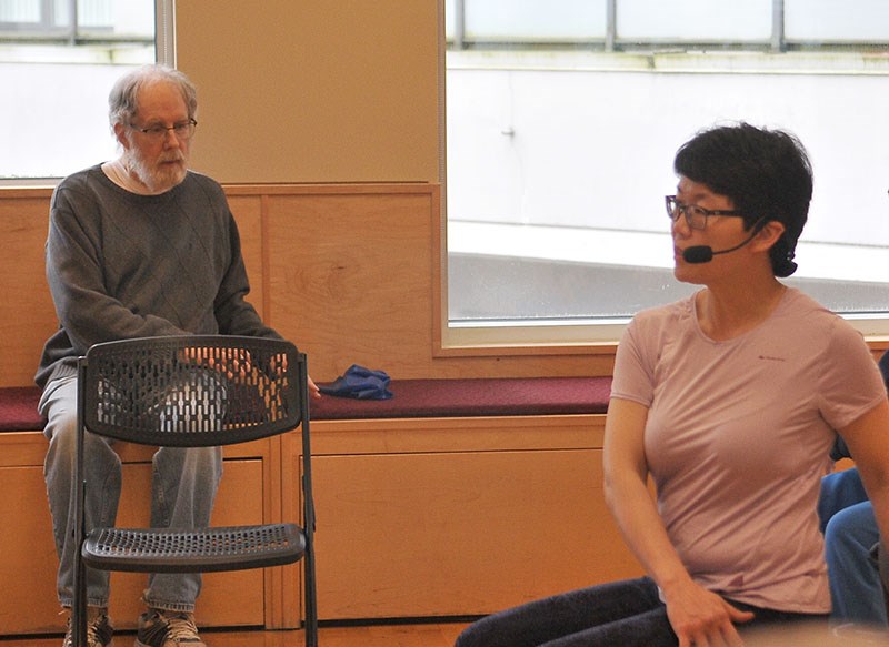 Brian Chisholm, 76, of Port Moody follows the instructions of Racquel Barria Li during a Get Up & Go! class at Glen Pine Pavilion in Coquitlam. The exercises help him avoid falls caused by his Parkinson's disease.