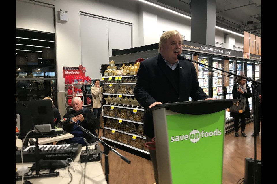 Darrell Jones, President of Save-On-Foods and the Overwaitea Food Group presenting a speech at the media launch in Steveston.
