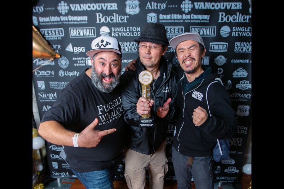 From the left to right: Tony “Warlock” Iaci, Dan “Fuggles” Colyer, and Daisuke Takahashi at the 2019 BC Beer Awards. Photo submitted