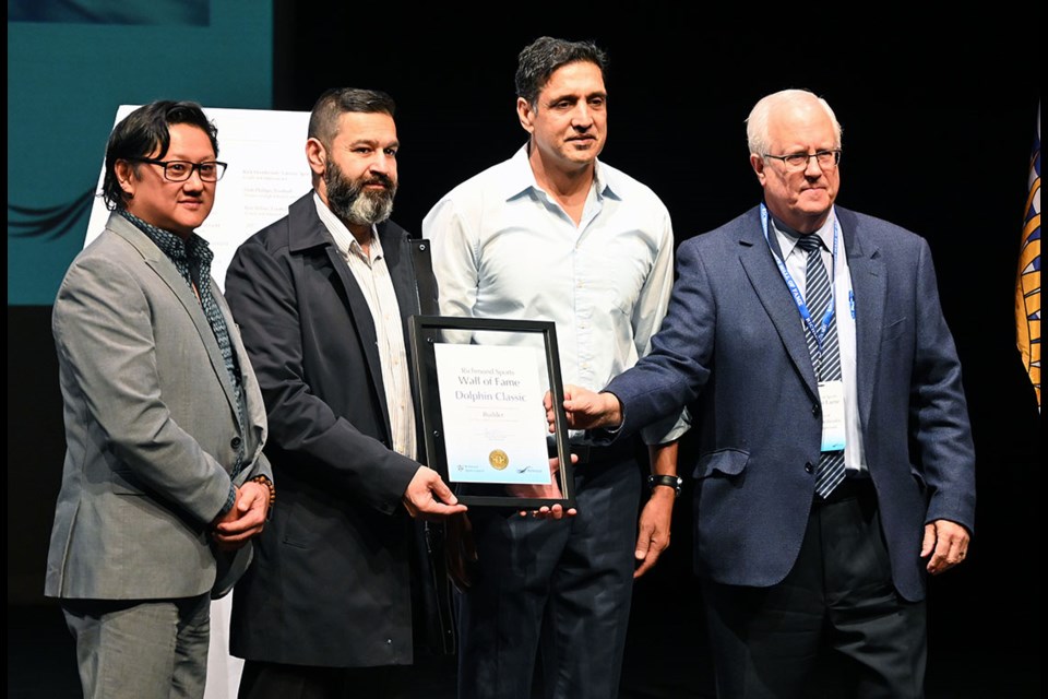 Three of the four Dolphin Classic founders (L-R) Tony Wong-Hen, Taj Johal and Bira Bindra were welcomed under the builder category by mayor Malcolm Brodie.