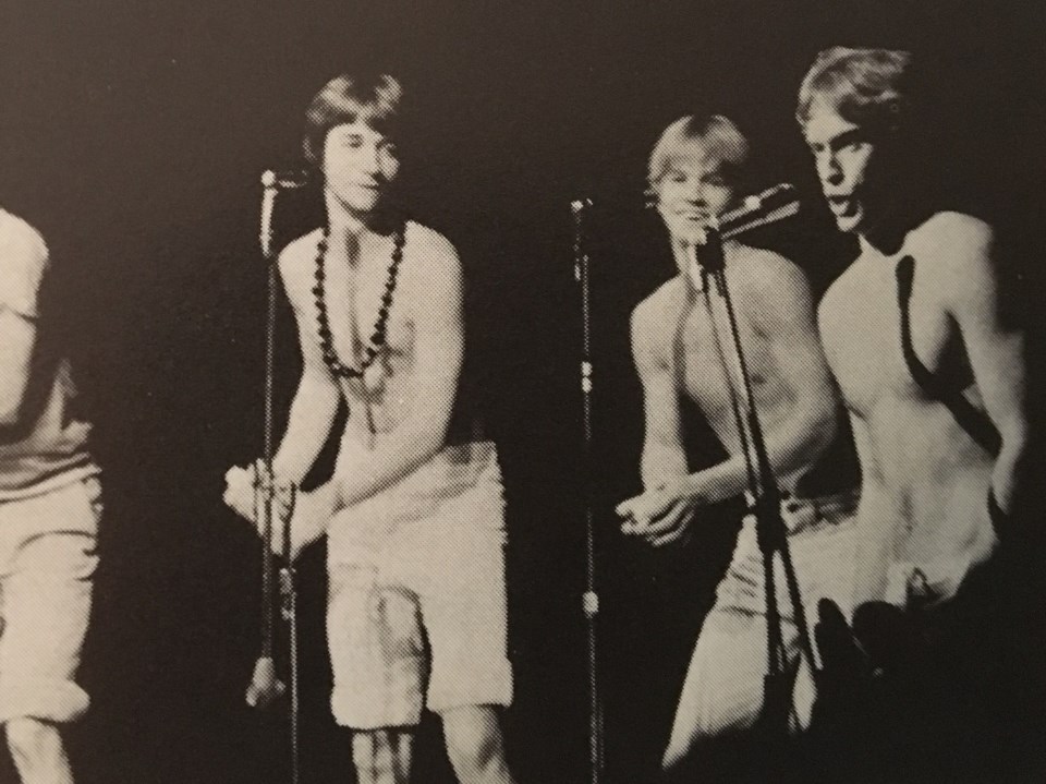 John Mann (right) performing at Hillside secondary’s Variety Night in 1980. Photo courtesy of Nigel