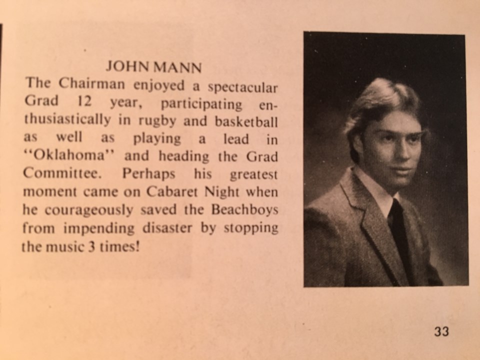 John Mann’s grad write-up in Hillside secondary’s 1980 yearbook. Photo courtesy of Nigel Bennett
