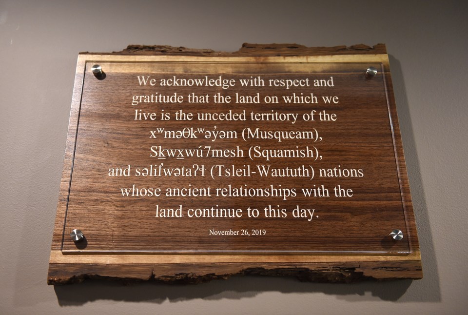The wording of the land acknowledgement sign. Photo Dan Toulgoet