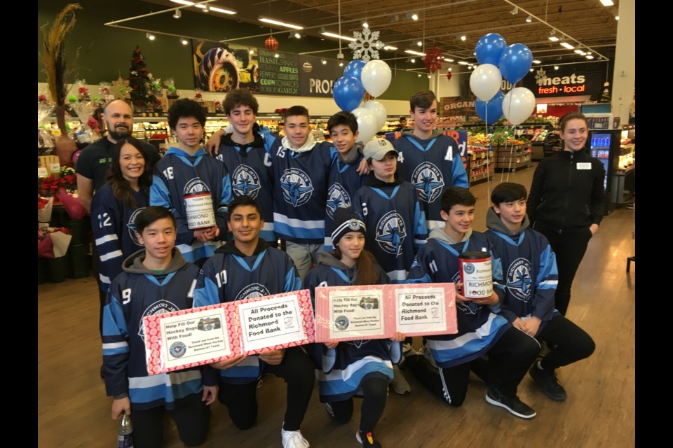 The Richmond Jets Bantam A1 Team did their annual food bank drive at Save-on Foods in Ironwood, raising a whopping $1,180 and collected 367 food items. Photo submitted