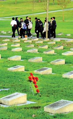 J.N. Burnett students toured the Mountainview cemetery in Vancouver to see unmarked graves for themselves.