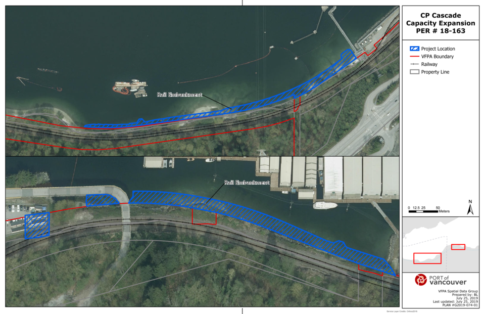The rail expansion project calls for a five-metre expansion of the foreshore near Reed Point Marina