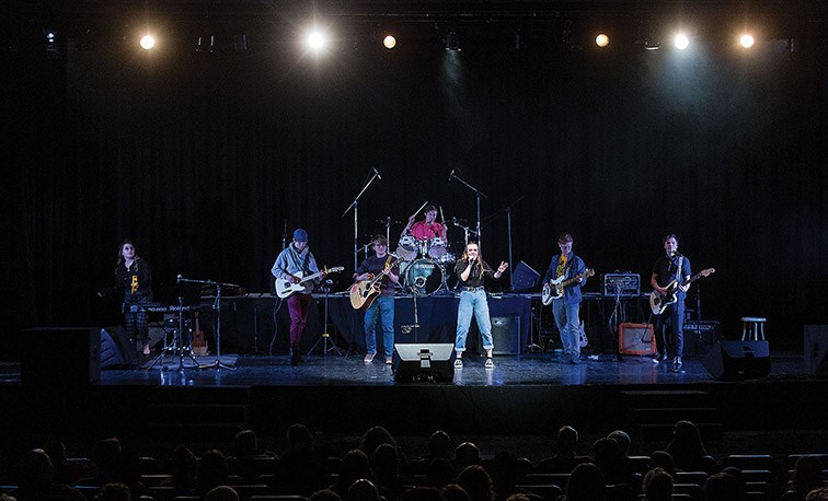 Citizen Photo by James Doyle. Prince George Secondary School’s School of Rock class performs on stage at Vanier Hall on Friday evening.