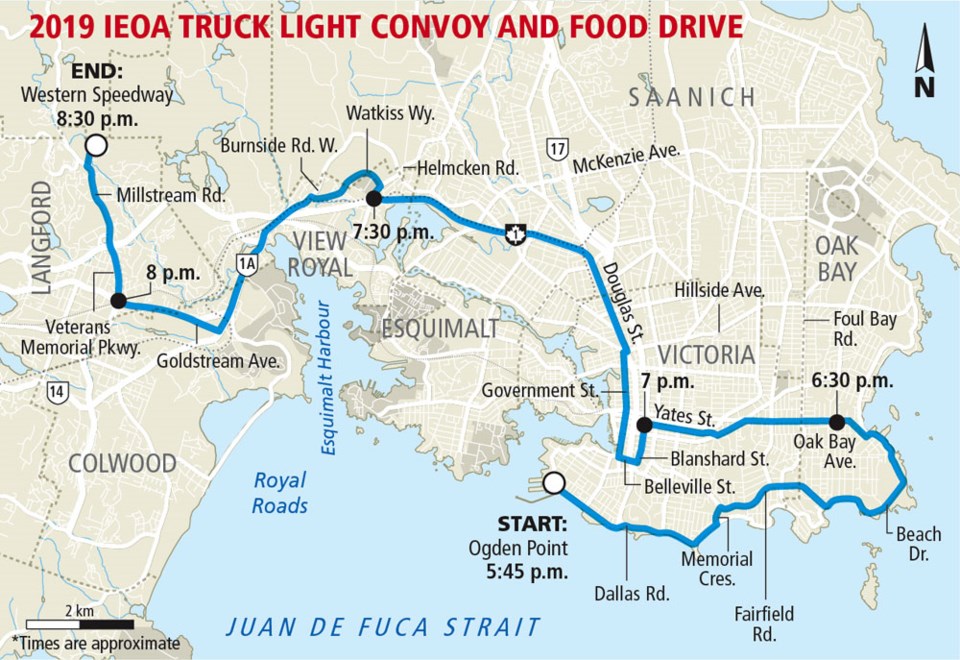 Truck light parade route.