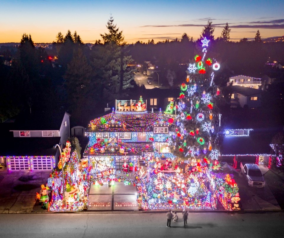 A Christmas light display on Miracle on Rae Street, Port Coquitlam, features about 200,000 lights sy