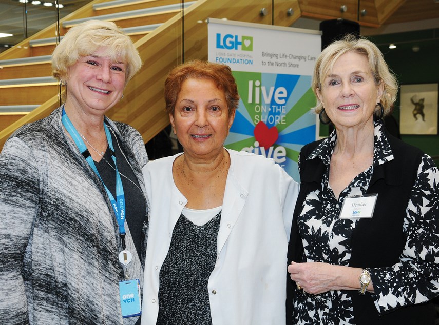 Karin Olson, chief operating officer for the Vancouver Coastal Health region, with LGH Foundation volunteers Mehri Parsi and Heather Grue.