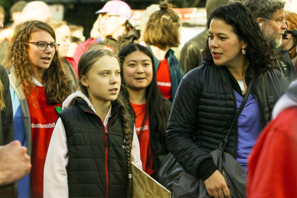 Greta Thunberg in Vancouver with Severn Cullis-Suzuki, who was also a child climate phenom when, at the age of 12, she addressed a conference in Rio in 1992.