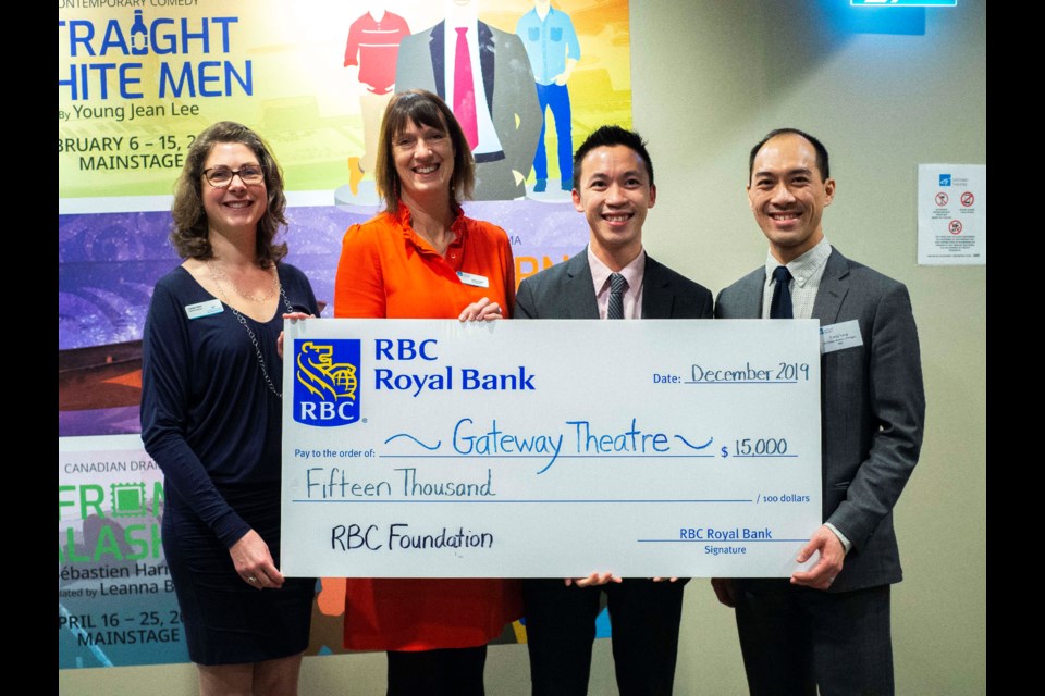 Gateway Theatre was recently awarded $15,000 from the RBC Foundation through their RBC Emerging Artists program. With this generous support, five emerging artists in the Gateway's holiday musical, Joseph and the Amazing Technicolor Dreamcoat, got the opportunity to learn and work alongside professionals throughout the rehearsal and production process. Staff from the No. 5 Rd and Cambie RBC branch presented the cheque to Gateway Theatre’s Executive Director, Camilla Tibbs, and Board Chair, Diane Purvey. Photo submitted