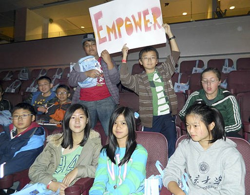 Students of Richmond schools Westwind, Brighouse and Mitchell elementaries enjoy We Day 2012 in Vancouver, Thursday. "Seeing all the famous celebrities, hearing all the speeches and songs_ It was the best experience I've ever had," said Rachel Vorik, 12, of Westwind Elementary. Inspired by the story of visually impaired Molly Burke - who endured severe physical and emotional bullying - Vorik says she now realizes how bad bullying can get and wants to stand up for victims.