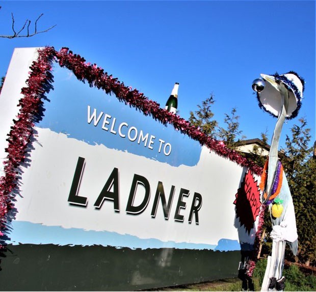 The Welcome to Ladner heron was looking festive for the holidays.