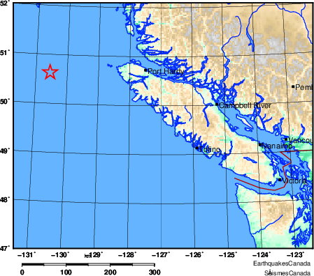 An earthquake was recorded off Vancouver Island on Wednesday, Jan. 8, 2020.