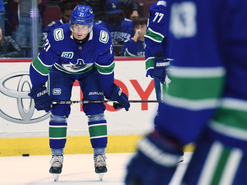 Loui Eriksson warming up for the Vancouver Canucks.