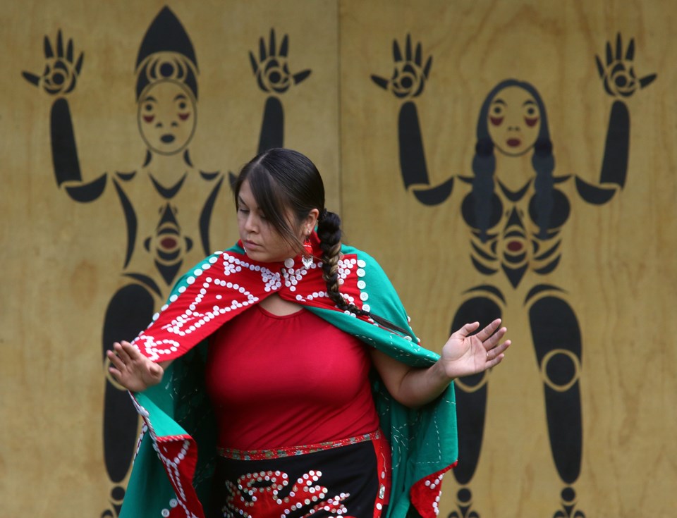 Ivy Peers, a First Nations dancer and singer from Alert Bay, performs at National Indigenous Day cer