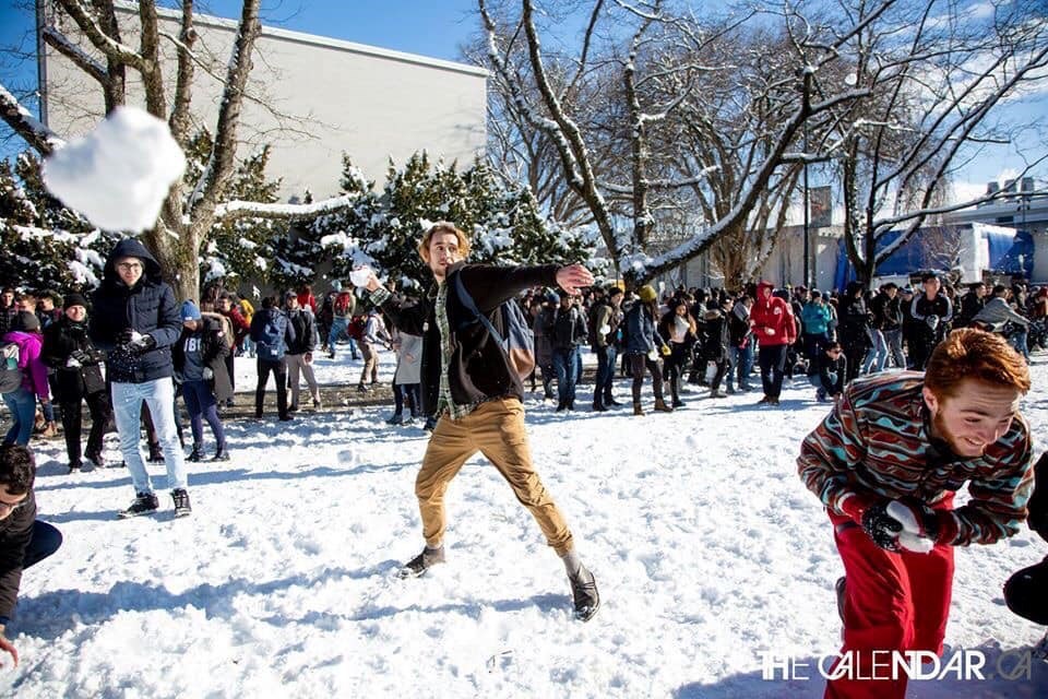 The annual snowball fight at UBC has been cancelled and rescheduled to tomorrow due to too much snow
