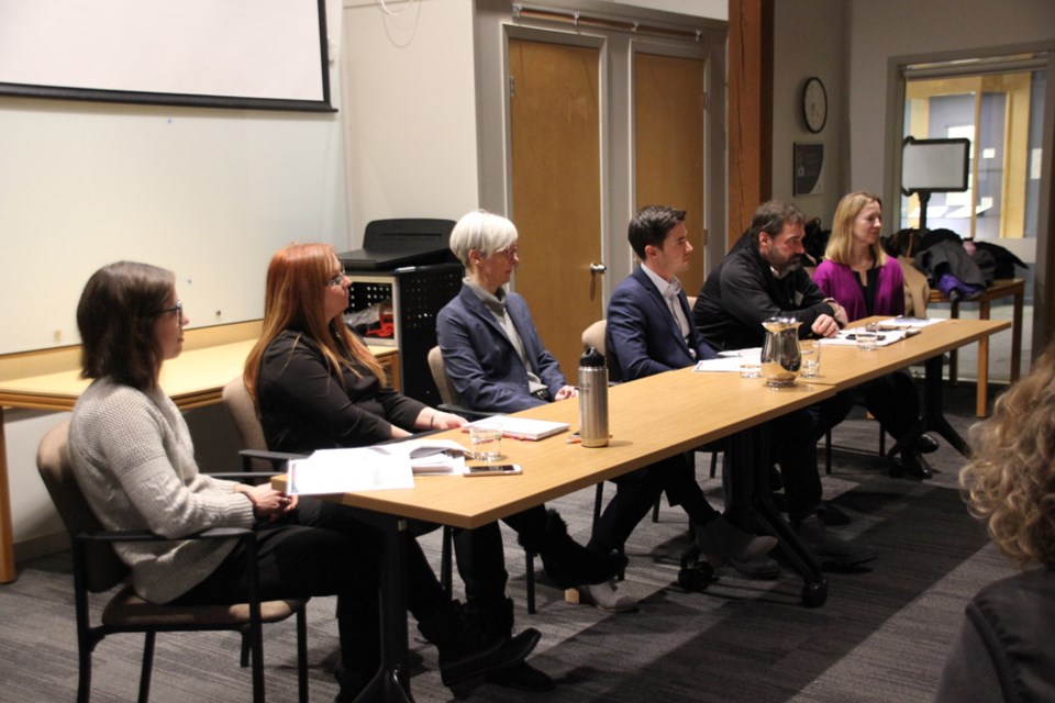 Government and Capilano University representatives heard from Early Childhood Educators at a meeting in Squamish on Jan. 14. Left to right: District of Squamish planner Sarah McJannet, Capilano University ECE program co-ordinator Julia Black, Mayor Karen Elliott, MP Patrick Weiler, MLA Jordan Sturdy, discussion facilitator.