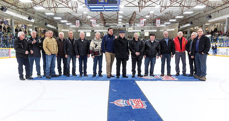 Citizen Photo by James Doyle. Alumni from the Prince George Mohawks were recognized and honoured during a ceremony in the first intermission of the Prince George Spruce Kings games on Friday night at Rolling Mix Concrete Arena.